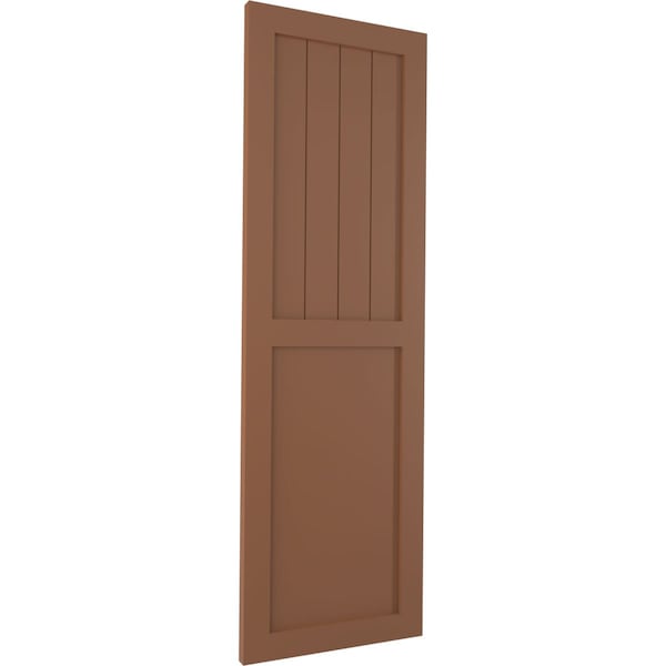 True Fit PVC Farmhouse/Flat Panel Combination Fixed Mount Shutters, Burnt Toffee, 15W X 36H